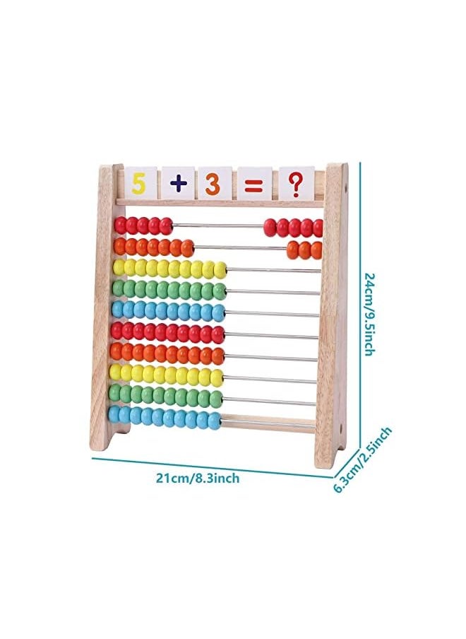 Arabest - Educational Abacus for Kids, 10 Row Wooden Counting Frame with Number 0-100 Cards, Teach Counting, Addition and Subtraction Math Beads Toys, Preschool Learning Toys for Boys Girls 3-5 Years - Image 1