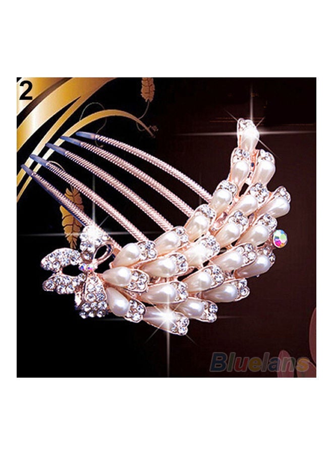 نيبمينينت مشبك شعر بتصميم طاووس مرصع بأحجار الراين واللؤلؤ الصناعي متعدد الألوان 0.061كجم - Image 1