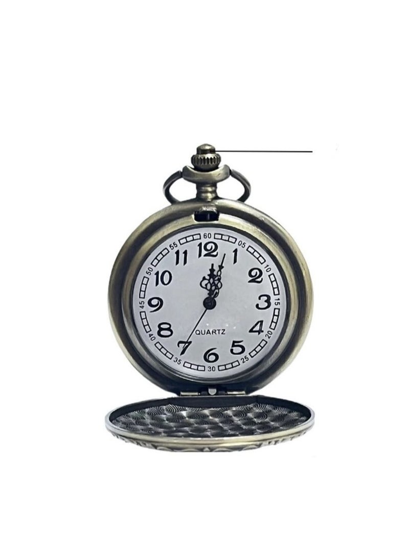 1 قطعة ساعة جيب برونزية مزخرفة بنمط الأزهار مقياس الأرقام العربية ساعة جيب كوارتز للرجال أو النساء سلسلة حزام - Image 2