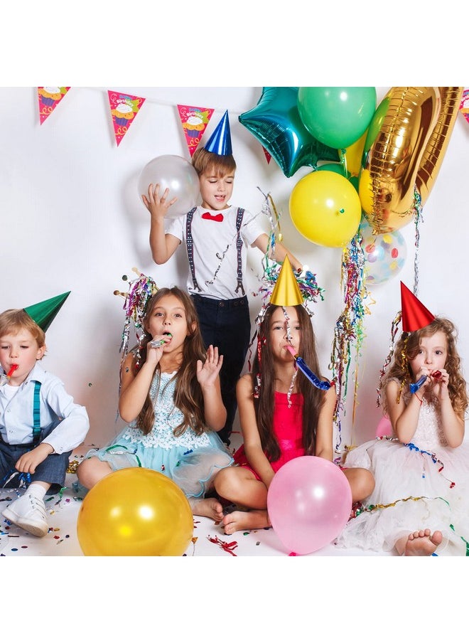 Sotiff - 200 Pcs Colorful Birthday Party Hats And Party Blowers Set Cone Party Hats Horns Metallic Foil Paper Hats Noisemakers Blow Horns Whistle For Kids Children Boys Girls Birthday Party Supplies - Image 1
