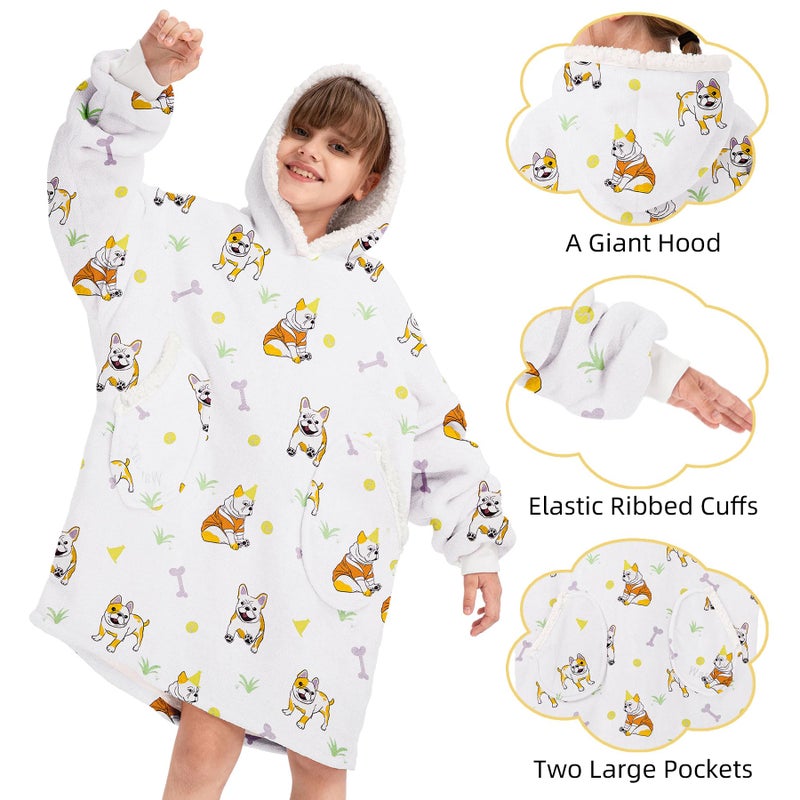 Zando Zando Dog Hoodie White for Boys Girls Cozy Warm Wearable Blanket With Pocket Oversized Hooded Sherpa Thick Fleece Sweater Gift for Teens Kids - Image 3