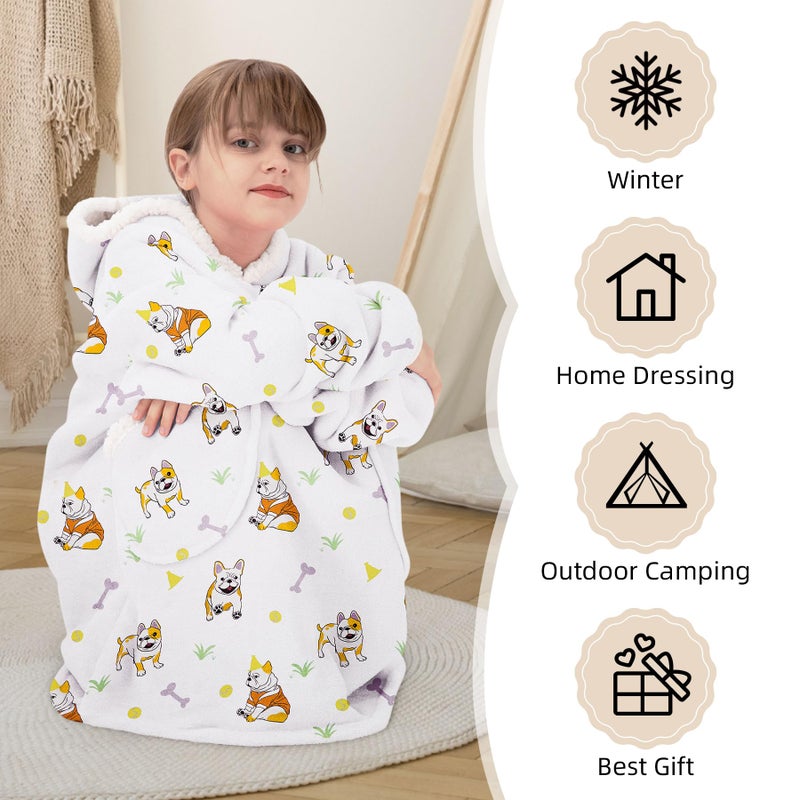 Zando Zando Dog Hoodie White for Boys Girls Cozy Warm Wearable Blanket With Pocket Oversized Hooded Sherpa Thick Fleece Sweater Gift for Teens Kids - Image 4