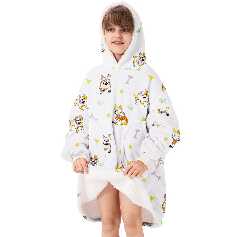Zando Zando Dog Hoodie White for Boys Girls Cozy Warm Wearable Blanket With Pocket Oversized Hooded Sherpa Thick Fleece Sweater Gift for Teens Kids - Image 1