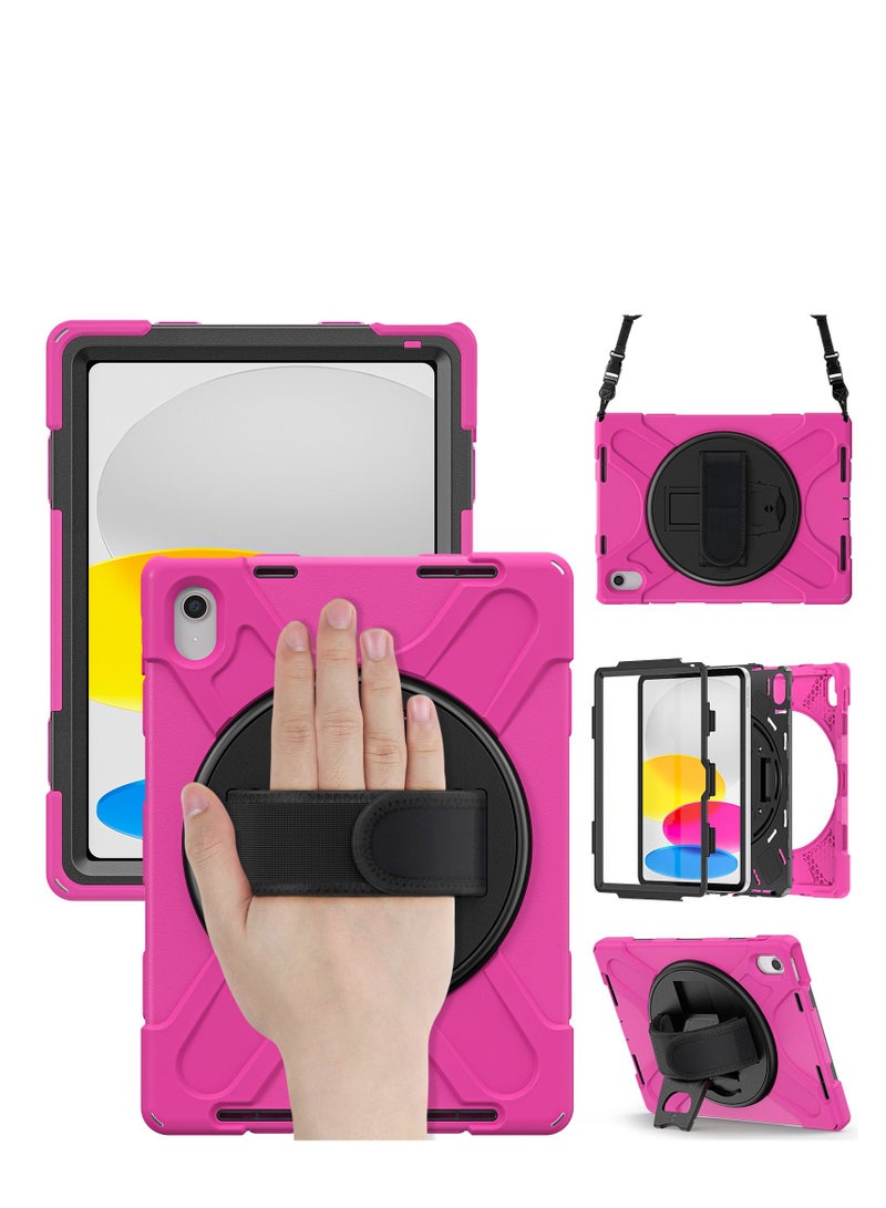 GULFLINK Full Body Cover with 360 Rotating Hand Strap & Shoulder Strap, Heavy Duty Shockproof Case for  ipad 10th 10.9 inch 2022（A2757/A2777）Rose red - Image 1