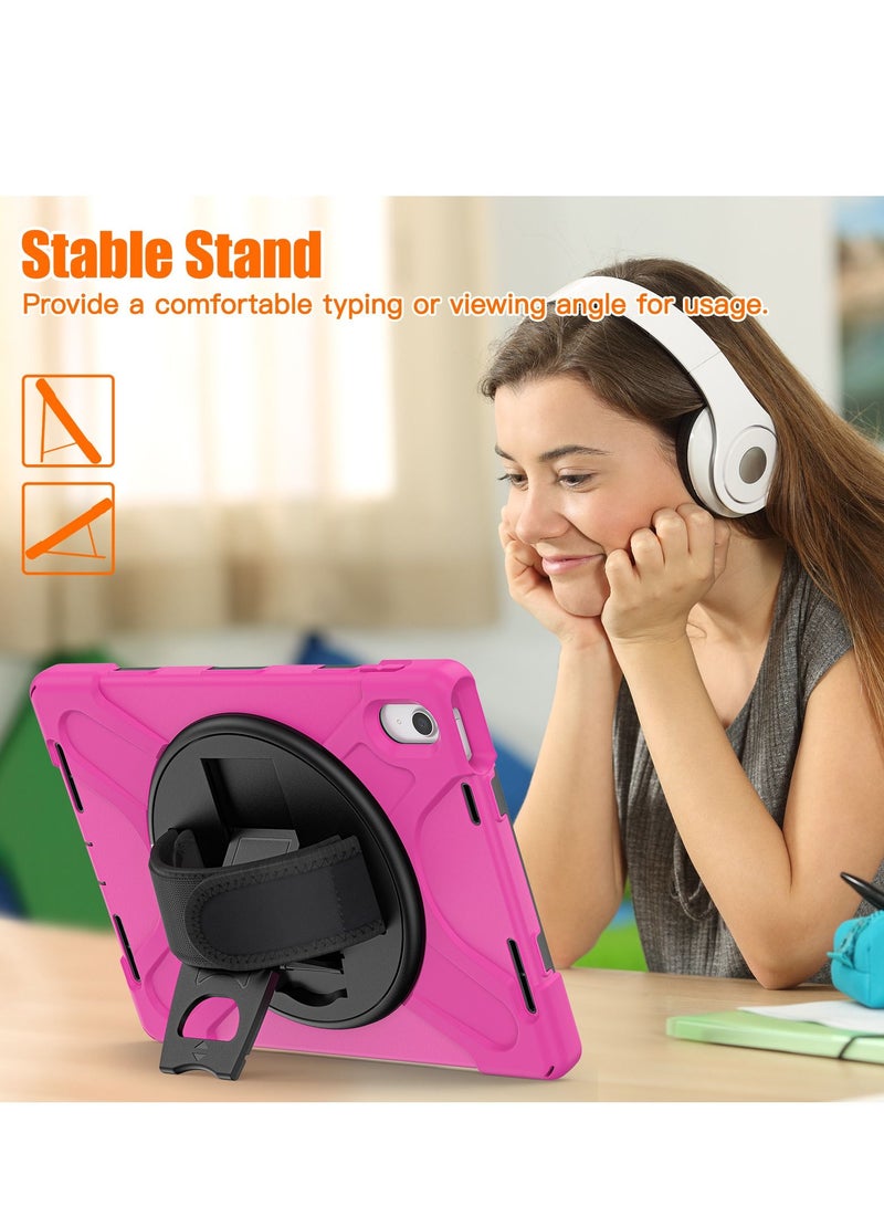 GULFLINK Full Body Cover with 360 Rotating Hand Strap & Shoulder Strap, Heavy Duty Shockproof Case for  ipad 10th 10.9 inch 2022（A2757/A2777）Rose red - Image 4