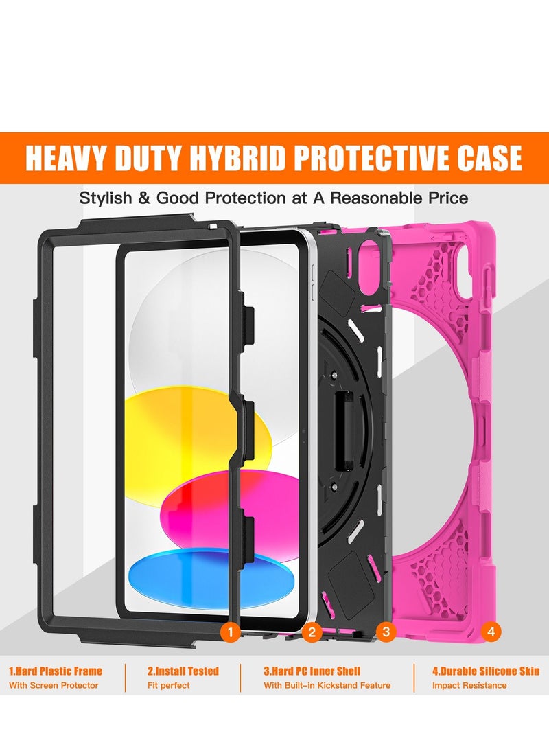 GULFLINK Full Body Cover with 360 Rotating Hand Strap & Shoulder Strap, Heavy Duty Shockproof Case for  ipad 10th 10.9 inch 2022（A2757/A2777）Rose red - Image 2