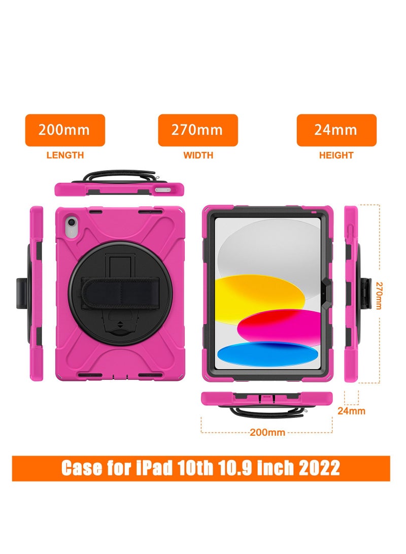 GULFLINK Full Body Cover with 360 Rotating Hand Strap & Shoulder Strap, Heavy Duty Shockproof Case for  ipad 10th 10.9 inch 2022（A2757/A2777）Rose red - Image 5