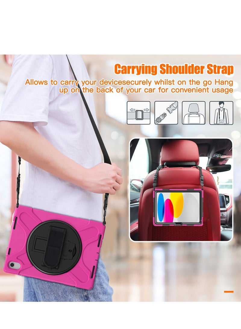 GULFLINK Full Body Cover with 360 Rotating Hand Strap & Shoulder Strap, Heavy Duty Shockproof Case for  ipad 10th 10.9 inch 2022（A2757/A2777）Rose red - Image 3