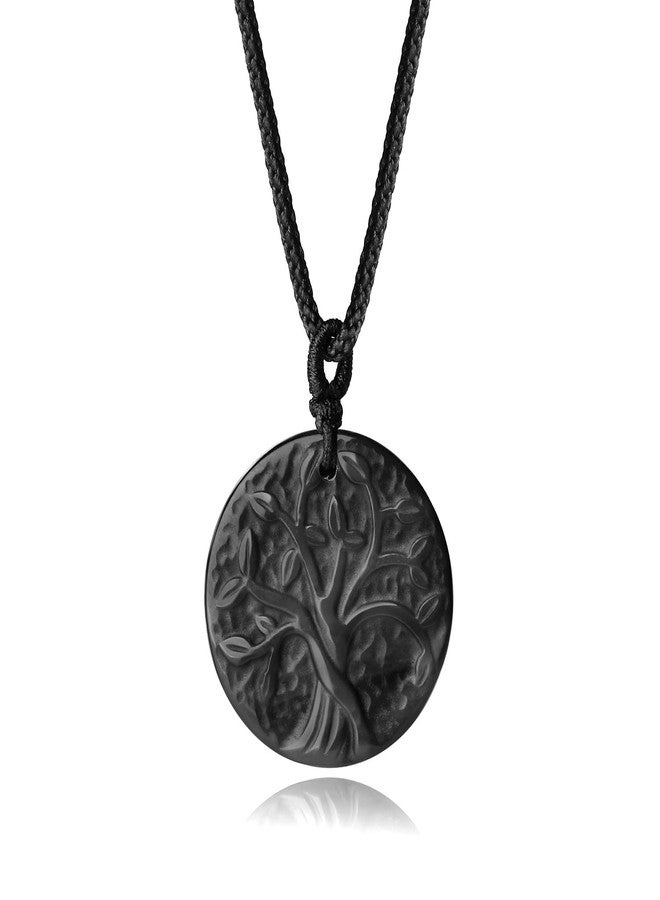 COAI Tree of Life Necklace Black Obsidian Necklace for Men Women, Stainless Steel Necklace - Image 1