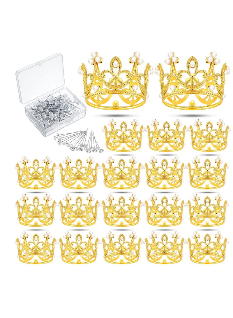 XiuWoo Mini Crown Cake Topper, 20Pcs Tiara Birthday 100 Pcs Bouquet Wedding Corsages Pins, for Boy Girl Bridal Wedding, Baby Shower, Party Supplies Decor - Image 1