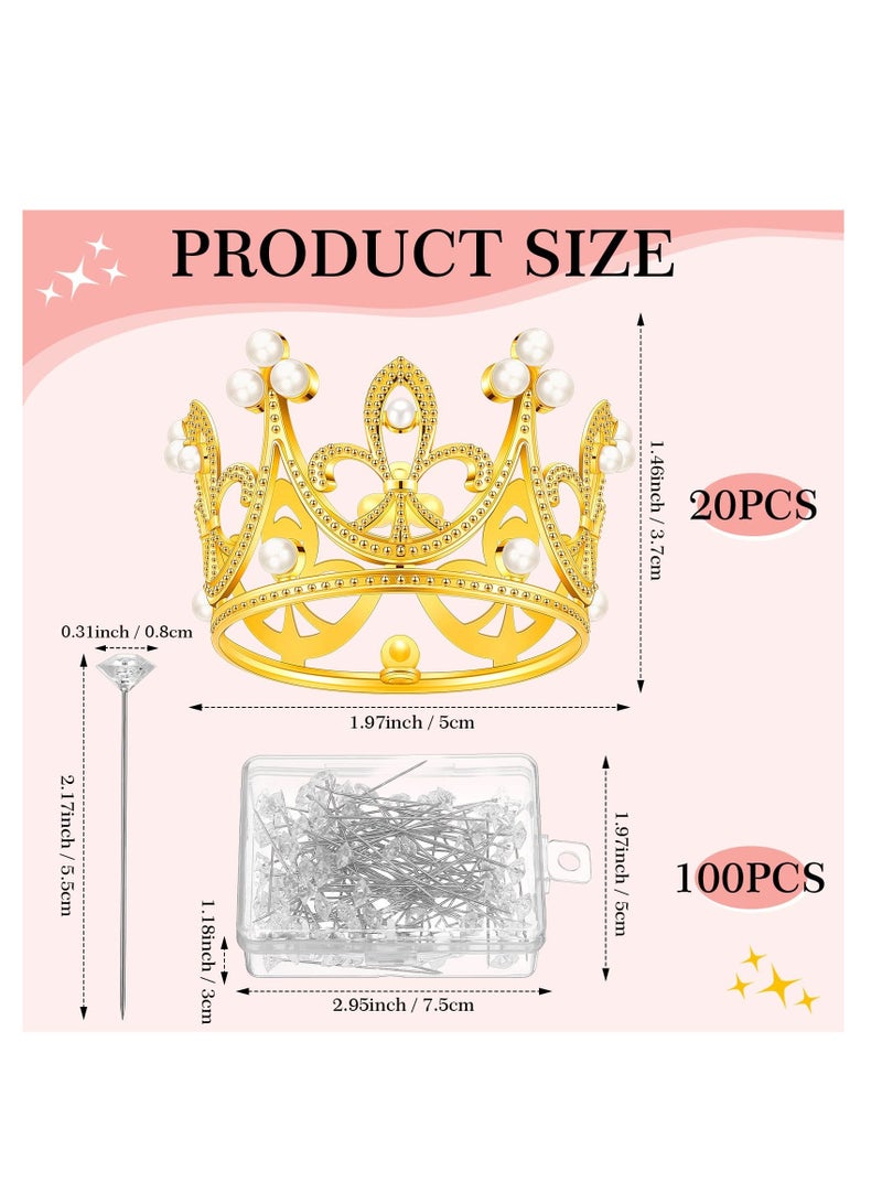 XiuWoo Mini Crown Cake Topper, 20Pcs Tiara Birthday 100 Pcs Bouquet Wedding Corsages Pins, for Boy Girl Bridal Wedding, Baby Shower, Party Supplies Decor - Image 2
