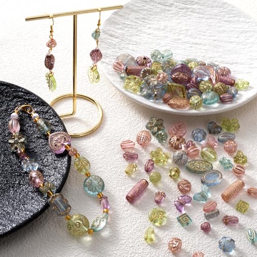 Winsyison 100g Baroque Acrylic Assorted Beads, Bohemia Round Butterfly Flower Czech Beads Charms, Vintage Multi-Shaped Colorful Spacer Assortments for Jewelry Making DIY Crafts - Image 5