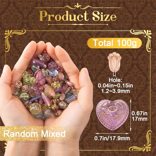 Winsyison 100g Baroque Acrylic Assorted Beads, Bohemia Round Butterfly Flower Czech Beads Charms, Vintage Multi-Shaped Colorful Spacer Assortments for Jewelry Making DIY Crafts - Image 2