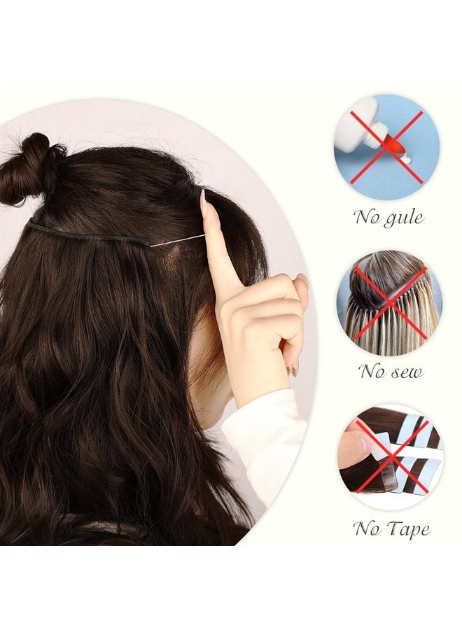 MORICA Invisible Wire Hair Extensions - 20 Inch Mixed Blonde Long Wavy Synthetic Hairpiece with Transparent Wire Adjustable Size, 4 Secure Clips for Women - Image 2