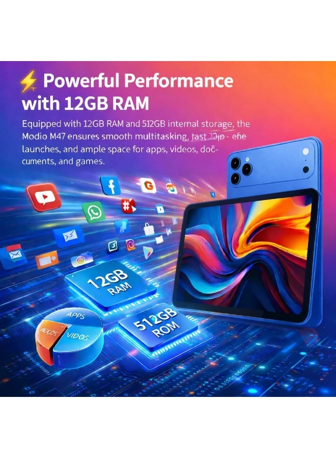 MODIO TAB Modio M47 10.1-Inch Android 15 Tablet, 12GB RAM, 512GB Storage, 10000mAh Battery, Dual SIM, 8MP Front + 20MP Rear Camera, Keyboard & Mouse Bundle – Orange - Image 5