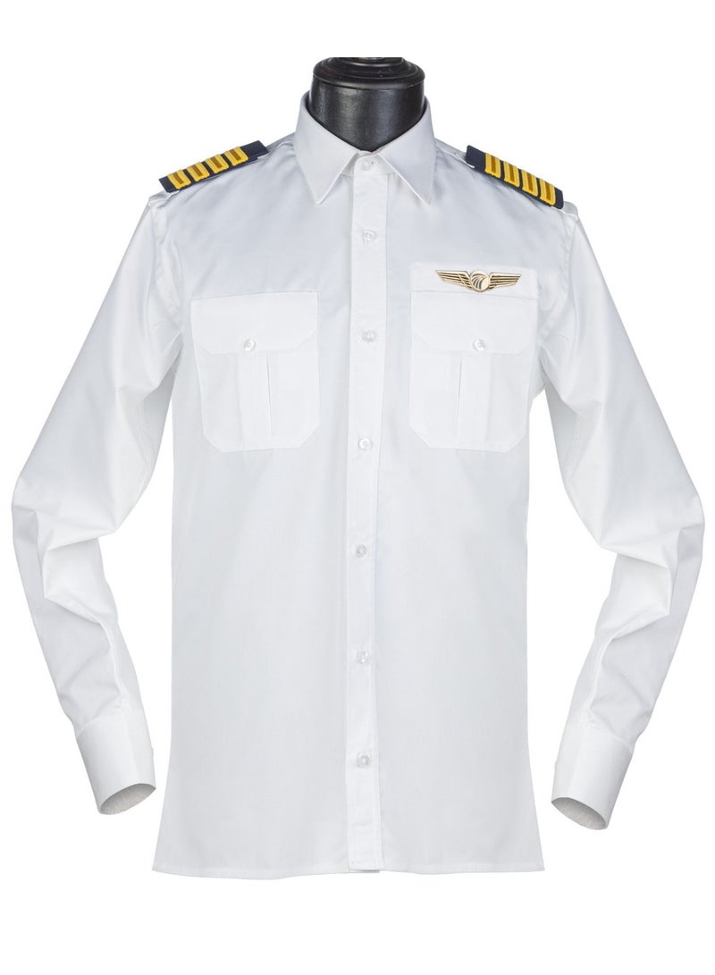 Pro Pilot zone Men’s Long Sleeve Pilot Shirt – American – Waterproof Lycra – White  - Image 1