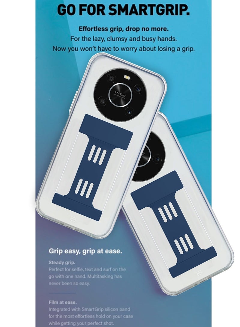 Wtech Honor X9 4G/5G 2022 Transparent TPU Back with Silicone Hand Grip Case Cover - Navy Blue - Image 2