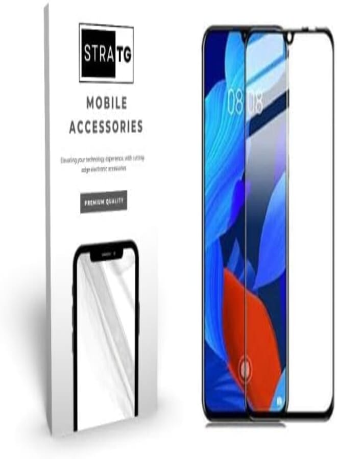 StraTG Huawei Nova 5 Glass Screen Protector - Crystal Clear Protection for Your Smartphone Display - Black Frame