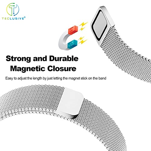 T TECLUSIVE Magnetic Strap Loop Chain 22mm Compatible for Galaxy Watch 3 45mm | Galaxy Watch 46mm | S3 Frontier | Amazfit Stratos GTR | Fossil Explorist | Adjustable Magnetic Metal Band (SIlver) - Image 2