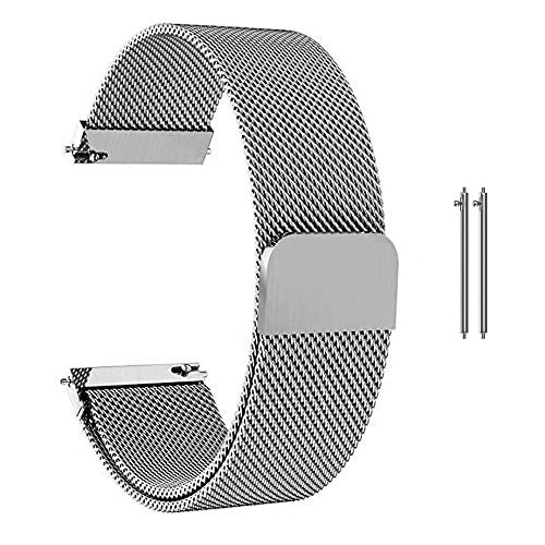 T TECLUSIVE Magnetic Strap Loop Chain 22mm Compatible for Galaxy Watch 3 45mm | Galaxy Watch 46mm | S3 Frontier | Amazfit Stratos GTR | Fossil Explorist | Adjustable Magnetic Metal Band (SIlver) - Image 1