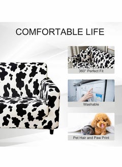 Excefore Elastic Sofa Cover Printed Dustproof Anti-Slip for 3 Cushions Sofa Elastic Universal Furniture Cover with 1 Pillowcase (190-230cm, Black and White Spots)  - Image 4