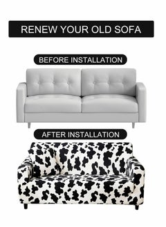 Excefore Elastic Sofa Cover Printed Dustproof Anti-Slip for 3 Cushions Sofa Elastic Universal Furniture Cover with 1 Pillowcase (190-230cm, Black and White Spots)  - Image 3