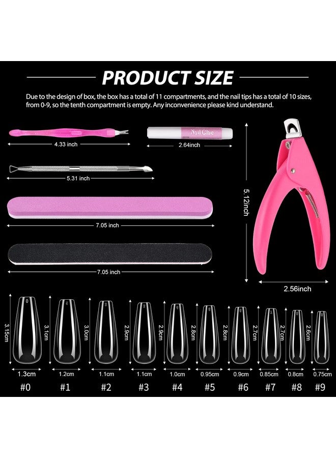 MORGLES Clear False Coffin Nail Tips Morgles Full Cover Nail Tips Set With 500Pcs Clear Press On Nails Fake Nail Tips With Nail Glue Clipper Files Cuticle Pusher And Fork For Gel Nail Art Diy - Image 2