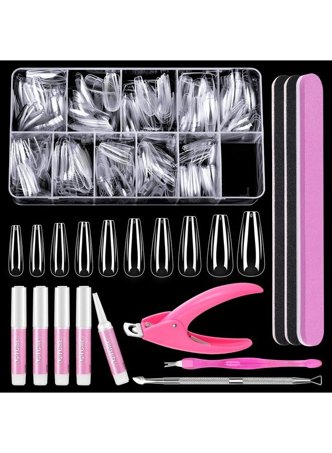 MORGLES Clear False Coffin Nail Tips Morgles Full Cover Nail Tips Set With 500Pcs Clear Press On Nails Fake Nail Tips With Nail Glue Clipper Files Cuticle Pusher And Fork For Gel Nail Art Diy - Image 1