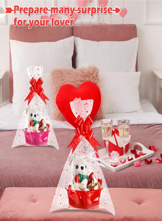 Threehoney 6 Set Valentines Day Heart Basket Plastic Empty Gifts Baskets with Cellophane Bags and Pull Bows Ribbons for Valentine Gift Filling (Red, Pink) - Image 5