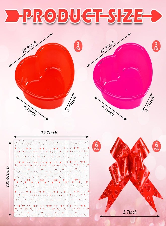 Threehoney 6 Set Valentines Day Heart Basket Plastic Empty Gifts Baskets with Cellophane Bags and Pull Bows Ribbons for Valentine Gift Filling (Red, Pink) - Image 2
