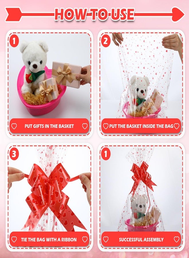 Threehoney 6 Set Valentines Day Heart Basket Plastic Empty Gifts Baskets with Cellophane Bags and Pull Bows Ribbons for Valentine Gift Filling (Red, Pink) - Image 3