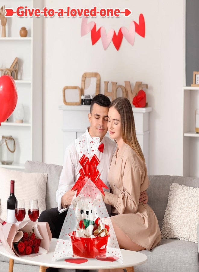 Threehoney 6 Set Valentines Day Heart Basket Plastic Empty Gifts Baskets with Cellophane Bags and Pull Bows Ribbons for Valentine Gift Filling (Red, Pink) - Image 4