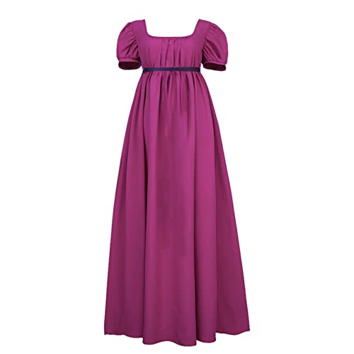 HEQU Regency Dresses for Women with Satin Sash Ruffle Empire Waist Dress Gown(S Purple) - Image 1