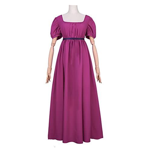 HEQU Regency Dresses for Women with Satin Sash Ruffle Empire Waist Dress Gown(S Purple) - Image 2