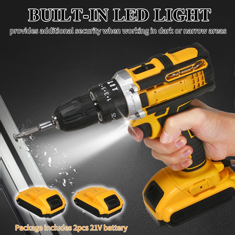 Cordless Drill Driver Kit 21V 7500mAh Lithium-ion Batteries 25 Position Clutch - 2-Speed Settings Ergonomic Design Drill Driver for Home DIY Projects & Screw Drive Tasks - Image 3