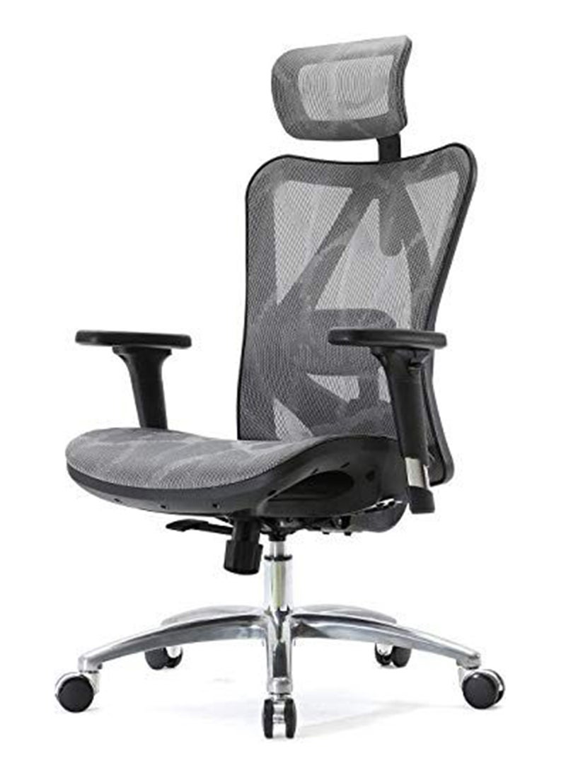 SIHOO - Sihoo M57 Ergonomic Adjustable Office Chair With 3D Arm Rests And Lumbar Support - High Back With Breathable Mesh - Mesh Seat Cushion - Grey - Image 1