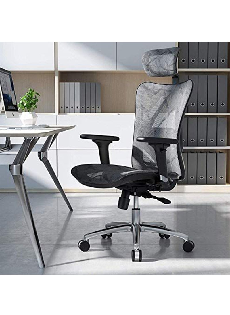 SIHOO - Sihoo M57 Ergonomic Adjustable Office Chair With 3D Arm Rests And Lumbar Support - High Back With Breathable Mesh - Mesh Seat Cushion - Grey - Image 1