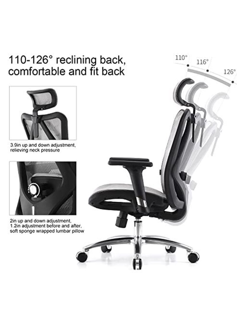 SIHOO - Sihoo M57 Ergonomic Adjustable Office Chair With 3D Arm Rests And Lumbar Support - High Back With Breathable Mesh - Mesh Seat Cushion - Grey - Image 1