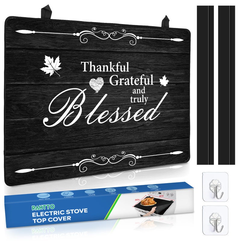 PAHTTO Stove Top Cover for Electric Stove (28.5â€x 20.5â€), Heat Resistant Glass Cooktop Cover, Multipurpose Stove/Counter/Washer Top Protector, Dishwasher Safe Natural Rubber (Thankful) - Image 1