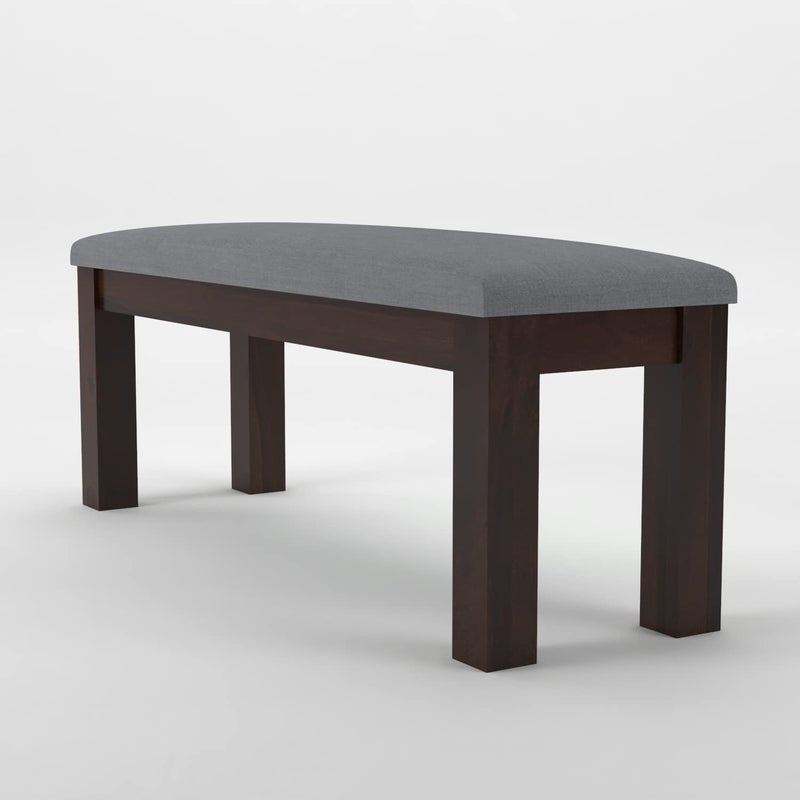 NISHA FURNITURE NISHA FURNITURE Solid Sheesham Wood Bench with Grey Upholstery for Living Room Home Balcony and Outdoor Bench for Sitting Dining Bench Walnut Finish  - Image 3