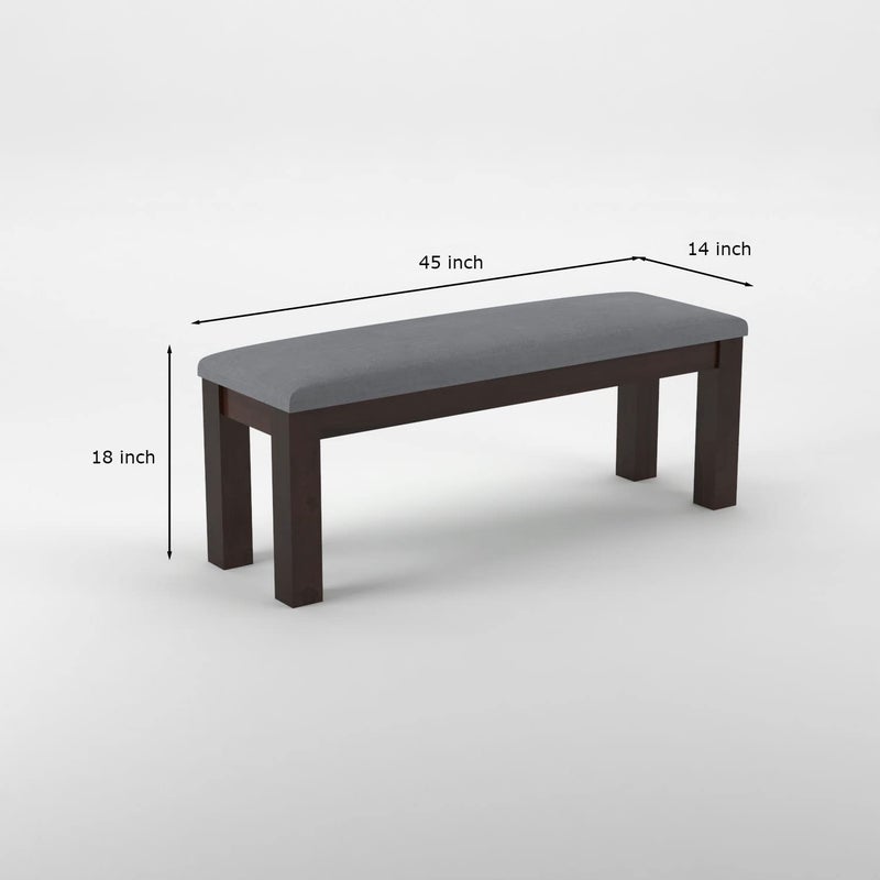 NISHA FURNITURE NISHA FURNITURE Solid Sheesham Wood Bench with Grey Upholstery for Living Room Home Balcony and Outdoor Bench for Sitting Dining Bench Walnut Finish  - Image 2