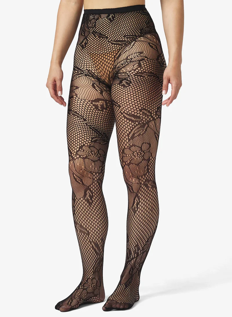 جينجر Floral Pattern Fishnet Stockings