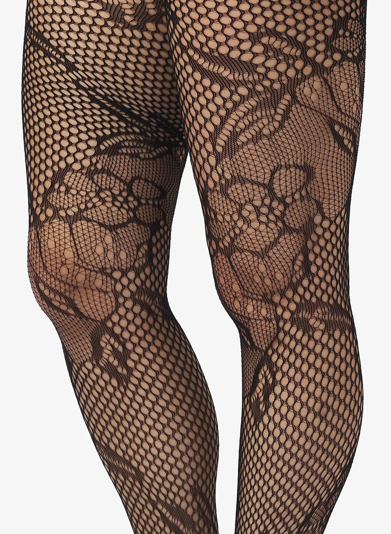 جينجر Floral Pattern Fishnet Stockings