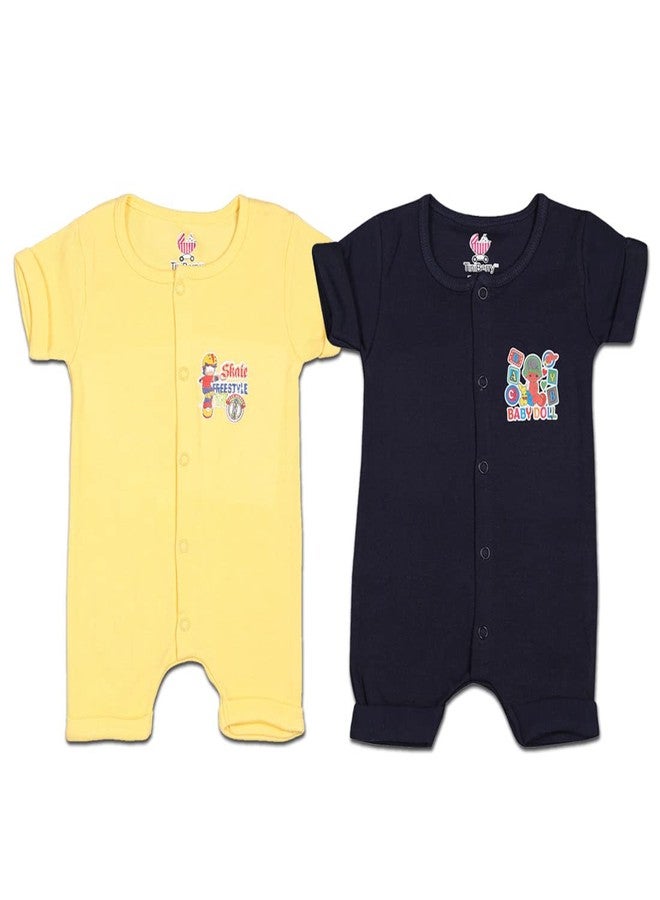 TiniBerry Baby Half Sleeve Cotton Sleepsuits/Romper/Bodysuit/Knee Lant Onesies for Baby Boys and Baby Girls Multicolor Printed (Set of 2) (9-12 Months, Yellow Black) - Image 1