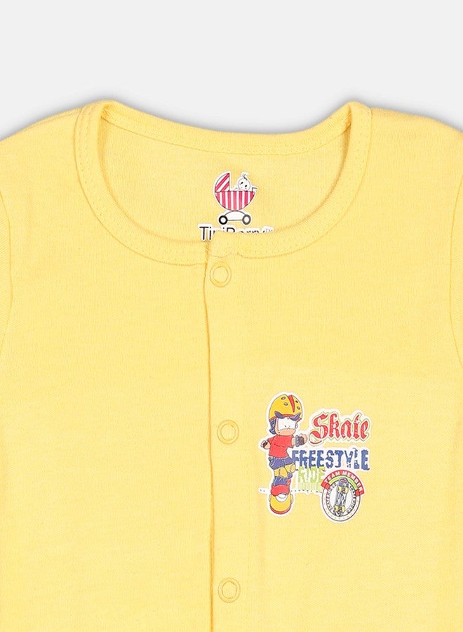 TiniBerry Baby Half Sleeve Cotton Sleepsuits/Romper/Bodysuit/Knee Lant Onesies for Baby Boys and Baby Girls Multicolor Printed (Set of 2) (9-12 Months, Yellow Black) - Image 5