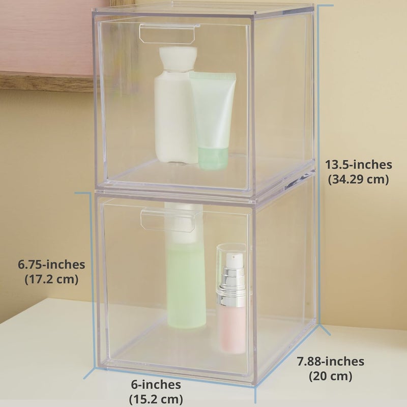 STORi Audrey Stackable Bin Clear Plastic Organizer Drawers | 2 Piece Set | Organize Cosmetics and Beauty Supplies on a Vanity | Made in USA - Image 3