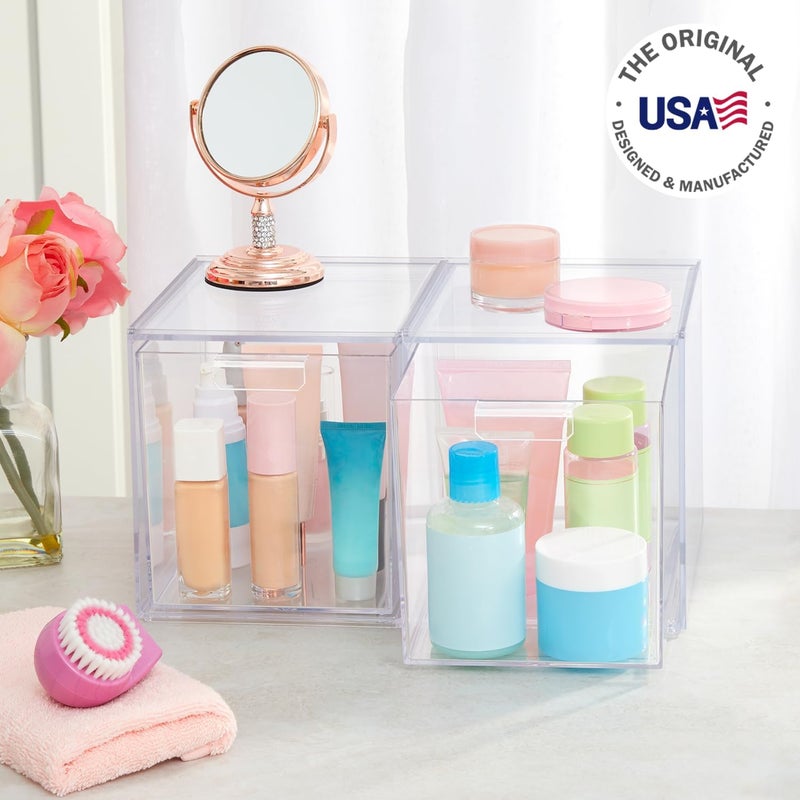 STORi Audrey Stackable Bin Clear Plastic Organizer Drawers | 2 Piece Set | Organize Cosmetics and Beauty Supplies on a Vanity | Made in USA - Image 4