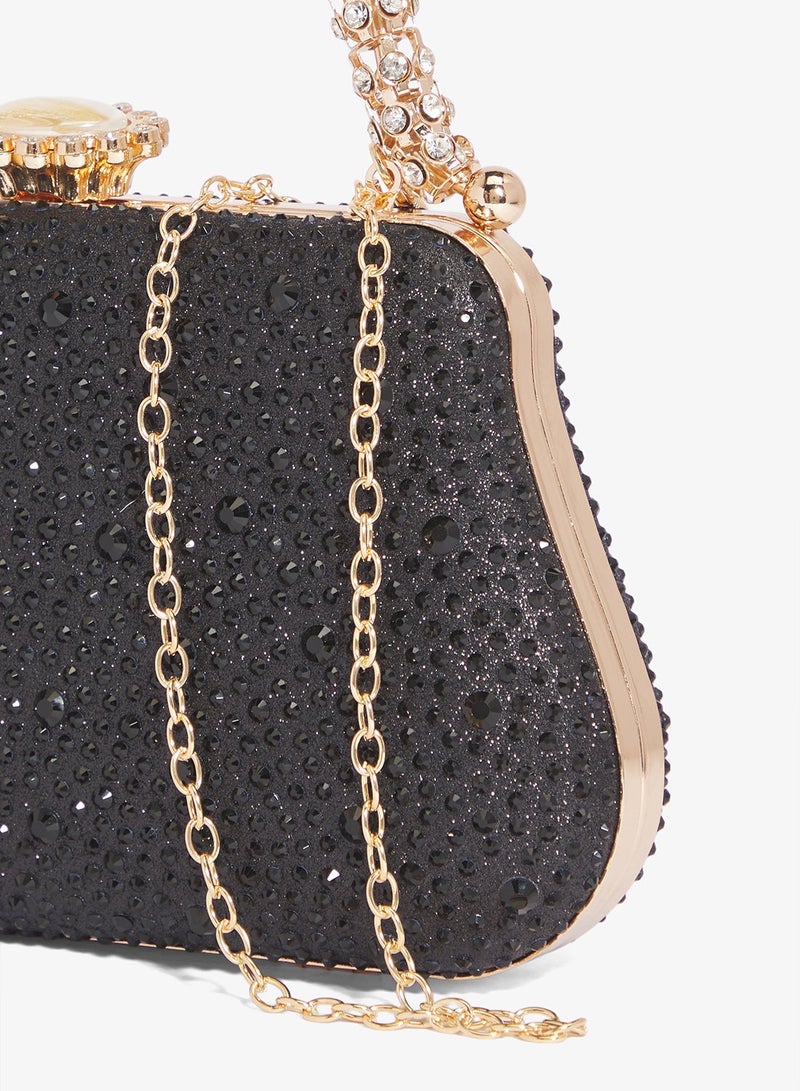 Khizana Rhinestone Embellished Gold Detail Top Handle Clutch - Image 4