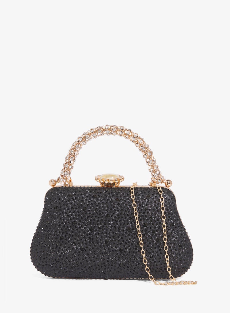 Khizana Rhinestone Embellished Gold Detail Top Handle Clutch - Image 2
