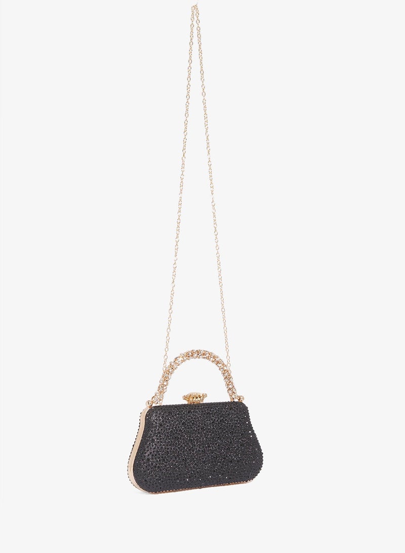 Khizana Rhinestone Embellished Gold Detail Top Handle Clutch - Image 3